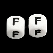 20Pcs White Cube Letter Silicone Beads 12x12x12mm Square Dice Alphabet Beads with 2mm Hole Spacer Loose Letter Beads for Bracelet Necklace Jewelry Making, Letter.F, 12mm, Hole: 2mm(JX432F)