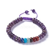 Adjustable Nylon Cord Braided Bead Bracelets, with Natural Amethyst Beads and Alloy Findings, 2-1/8 inch~2-3/4 inch(5.3~7.1cm)(BJEW-F369-C15)
