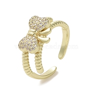 Brass Micro Pave Cubic Zirconia Open Cuff Ring, Bowknot, Real 16K Gold Plated, Inner Diameter: 19mm(RJEW-K256-58C-G)