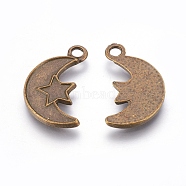 Alloy Finding Pendants, Lead Free & Cadmium Free & Nickel Free, Moon, Antique Bronze, 24mm long, 13mm wide, 2mm thick, hole: 2mm(X-EDD011Y-AB)