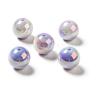 UV Plating Opaque Rainbow Iridescent Acrylic Beads, Round, Purple, 16.5~17.5x17~18mm, Hole: 2.7mm(MACR-D063-01B-04)