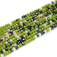 Glass Beads Strands, Faceted, Rondelle, Yellow Green, 3x2.5mm, Hole: 0.7mm, about 176pcs/strand, 16.54''(42cm)(GLAA-F106-C-24)