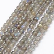 Natural Labradorite Beads Strands, Round, 4~5mm, Hole: 1mm, about 88pcs/strand, 15.1 inch(G-K209-04D-4mm)