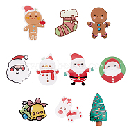 40Pcs 10 Style Christmas Sock & Santa Claus & Tree & Gingerbread Man & Deer Acrylic Brooch Pin, Iron Badge for Backpack Clothes, Mixed Color, 27.5~40.5x22~36x2~2.5mm, 4Pcs/style(JEWB-FH0001-32)