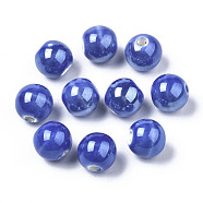 Pearlized Handmade Porcelain Round Beads, Royal Blue, 11mm, Hole: 2mm(PORC-S489-10mm-17)