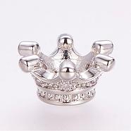 Brass Micro Pave Cubic Zirconia Beads, Crown, Platinum, 14x7mm, Hole: 5mm(ZIRC-G099-25P)