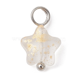 Glass Pendant, with Brass Findings, Star, WhiteSmoke, 13.5~14x8x4mm, Hole: 3mm(PALLOY-JF02337-30B)