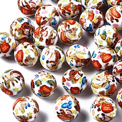 Food Grade Eco-Friendly Silicone Beads, Chewing Beads For Teethers, Printed, Christmas, Round, Colorful, 12x11.5mm, Hole: 2.5mm(SIL-S003-15A)