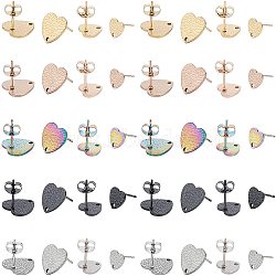 40Pcs 10 Style Vacuum Plating 304 Stainless Steel Stud Earring Findings, with Ear Nuts/Earring Backs and Hole, Textured Heart Shape with Fish Scale, Mixed Color, 4pcs/style(EJEW-UN0001-59)