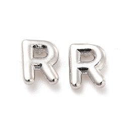 Brass Hollow Out Initial Letter Stud Earrings for Women, Platinum, Lead Free & Cadmium Free, Letter.R, 7x5.5x1.5mm, Pin: 0.8mm(EJEW-A044-01P-R)