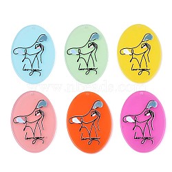 Translucent Cellulose Acetate(Resin) Pendants, 3D Printed, Oval with Woman, Word with Loveyou, Mixed Color, 44.5x31.5x2.5mm, Hole: 1.5mm(X-KY-T040-26)