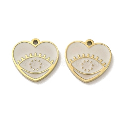 Ion Plating(IP) 316L Surgical Stainless Steel Charms, with Enamel, Real 18K Gold Plated, Heart with Eye Charm, White, 11.5x12x1.5mm, Hole: 1.2mm(STAS-D035-07G-01)