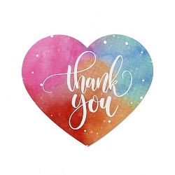 Coated Paper Thank You Greeting Card, Heart with Word Thank You Pattern, for Thanksgiving Day, Colorful, 60x70x0.3mm, Hole: 4mm, 30pcs/bag(DIY-C070-01B)