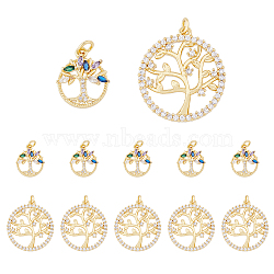 12Pcs 2 Styles Brass Micro Pave Cubic Zirconia Pendants, Real 18K Gold Plated, Long-Lasting Plated, with Jump Ring, Ring with Tree Charm, Mixed Color, 16~25x13~23x3~4mm, Hole: 3mm, 6pcs/style(KK-DC0003-45)