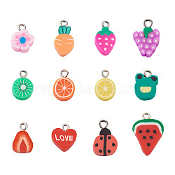 Handmade Polymer Clay Charms, with Platinum Tone Iron Findings, Mixed Shapes, Mixed Color, 120pcs/box(CLAY-KS0001-01)