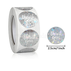Self-Adhesive Paper Thank You Roll Stickers, Laser Style Round Dot Gift Tag Sticker, for Party Presents Decoration, Star pattern, Silver, 25mm, about 500pcs/roll.(PAAG-PW0001-150E)