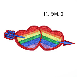 Pride Flag/Rainbow Flag & Heart & Arrow Theme Computerized Embroidery Cloth Iron On/Sew On Patches, Costume Accessories, Appliques, Colorful, 40x115mm(RABO-PW0001-123A)