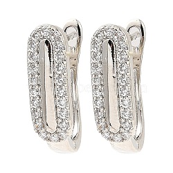 Brass Micro Pave Cubic Zirconia Hoop Earrings, Hollow Oval, Platinum, 19x6x13mm(EJEW-D078-10P)