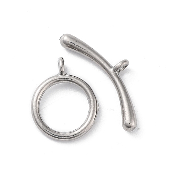 304 Stainless Steel Ring Toggle Clasps, Stainless Steel Color, 13.5x11x1.5mm, Hole: 1.5mm
