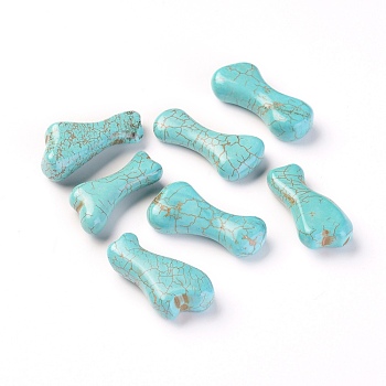 Natural Howlite Beads, Dyed, No Hole/Undrilled, Bone, Turquoise, 30x15x8mm