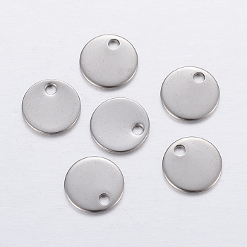 304 Stainless Steel Stamping Blank Tag Pendants, Flat Round Charms, Stainless Steel Color, 8x0.8mm, Hole: 1.2mm