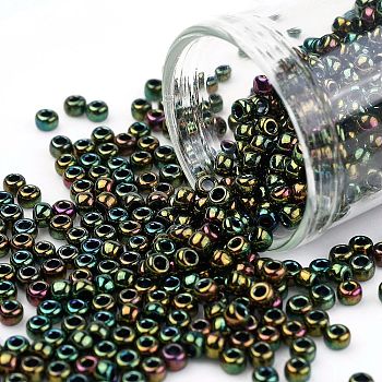 TOHO Round Seed Beads, Japanese Seed Beads, (508) High Metallic Iris Olivine, 8/0, 3mm, Hole: 1mm, about 222pcs/10g