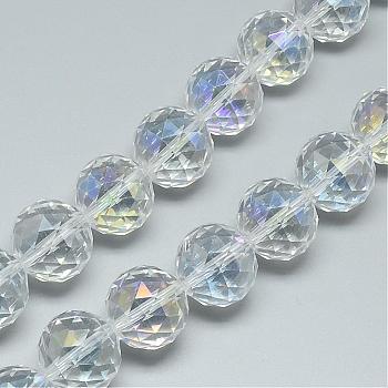 Electroplate Glass Bead Strands, AB Color Plated, Faceted, Round, Clear, 15~16x16mm, Hole: 2mm, about 50pcs/strand, 30 inch