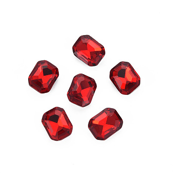 Pointed Back Glass Rhinestone Cabochons, Faceted, Rectangle Octagon, Light Siam, 10x8x3.5mm