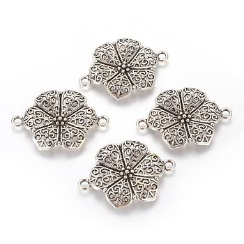 Tibetan Style Alloy Links, Flower, Antique Silver, Lead Free & Cadmium Free, 41x29x2.5mm, Hole: 3mm