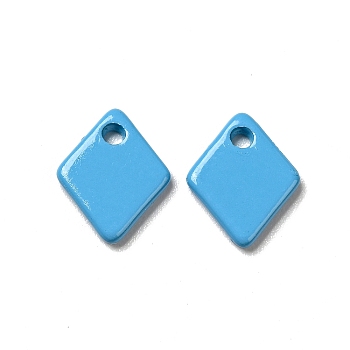 Spray Painted 201 Stainless Steel Charms, Rhombus Charms, Deep Sky Blue, 9.5x7.5x1mm, Hole: 1.2mm