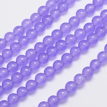 Natural & Dyed Malaysia Jade Bead Strands, Round, Medium Purple, 6mm, Hole: 0.8mm, about 64pcs/strand, 15 inch