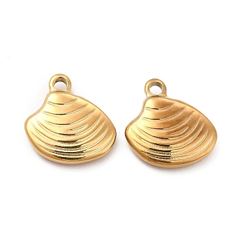 Ion Plating(IP) 304 Stainless Steel Pendants, Shell Charm, Real 18K Gold Plated, 14x13x3mm, Hole: 1.8mm