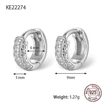 Rhodium Plated 925 Sterling Sliver Micro Pave Cubic Zirconia Hoop Earrings, with 925 Stamp, Platinum, 9x3mm
