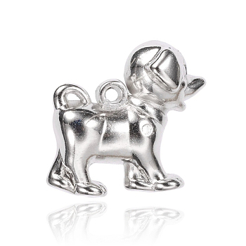 CCB Plastic Puppy Pendants, Dog Charms, Platinum, 23x22x14mm, Hole: 2mm