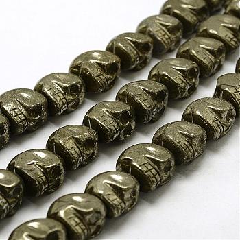 Electroplated Natural Pyrite Beads Strands, Skull, Dyed, Antique Bronze Plated, 20x18x21mm, Hole: 2mm, about 8pcs/strand, 7.08 inch (18cm)