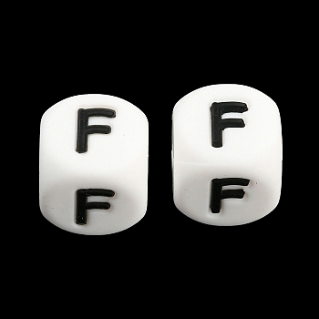 20Pcs White Cube Letter Silicone Beads 12x12x12mm Square Dice Alphabet Beads with 2mm Hole Spacer Loose Letter Beads for Bracelet Necklace Jewelry Making, Letter.F, 12mm, Hole: 2mm