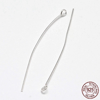 925 Sterling Silver Eye Pins, Silver, 15x0.5mm, Head: 3mm