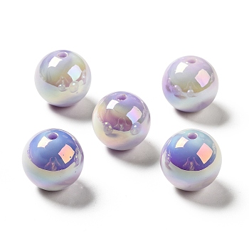 UV Plating Opaque Rainbow Iridescent Acrylic Beads, Round, Purple, 16.5~17.5x17~18mm, Hole: 2.7mm