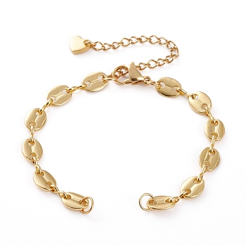 Brass Coffee Bean Chains Bracelet Makings, with  304 Stainless Steel Lobster Claw Clasps, Chain Extender & Jump Rings, Golden, 6-1/8 inch(15.5cm)