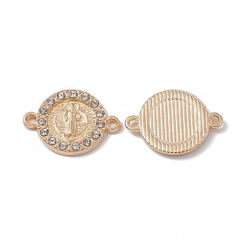 Alloy Crystal Rhinestone Connector Charms, Flat Round Links with Virgin Pattern, Religion, Golden, 15.3x20.7x2mm, Hole: 1.6mm