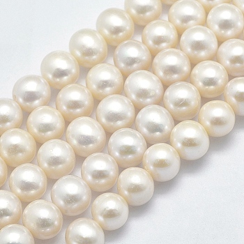 Natural Cultured Freshwater Pearl Beads Strands, Round, Beige, 7~8mm, Hole: 0.8mm, about 57~58pcs/strand, 15.3 inch(39cm)