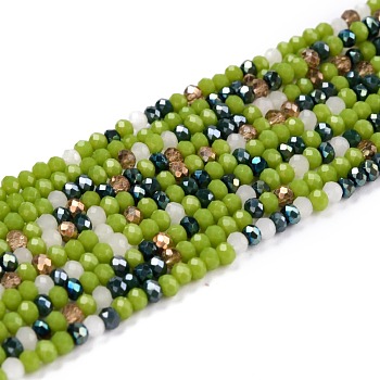Glass Beads Strands, Faceted, Rondelle, Yellow Green, 3x2.5mm, Hole: 0.7mm, about 176pcs/strand, 16.54''(42cm)