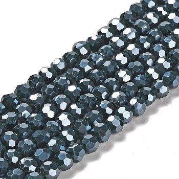 Electroplate Opaque Glass Beads Strands, Faceted(32 Facets), AB Color, Round, Dark Slate Gray, 6mm, Hole: 1mm, about 98~100pcs/strand, 20.39~20.59 inch(51.8~52.3cm)