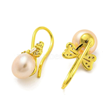 Cubic Zirconia Bowknot Dangle Earrings with Natural Pearl(EJEW-Z020-01G)-2