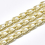 Aluminium Curb Chains, with ABS Plastic Imitation Pearl, with Spool, Unwelded, Light Gold, 12x6x2mm, Bead: 4mm, about 16.4 Feet(5m)/roll(CHA-T001-06LG)