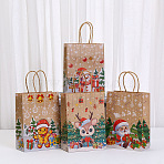 Christmas Theme Printed Paper Tote Bags with Handles, Rectangle Heavy Duty Storage Shopping Bags, BurlyWood, 8x15x21cm(ABAG-B008-03)