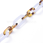 Handmade Acrylic Figaro Chains, Imitation Gemstone Style & Leopard Print Design, Oval, for Jewelry Making, White, Link: 20.5x11x3mm, 14x8x2mm, 39.37 inch(1m)/strand(AJEW-JB00596-05)