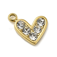 316 Surgical Stainless Steel Pendant with Rhinestone, Real 18K Gold Plated, Heart, 8x9.5x2mm, Hole: 1.4mm(STAS-H189-01D-G)