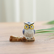 Porcelain Incense Burners, Owl on the Branch Incense Holders, Home Office Teahouse Zen Buddhist Supplies, Royal Blue, 52x40mm(INBU-PW0001-13C)