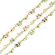 Brass Butterfly Link Chains, with Glass, Real 18K Gold Plated, Soldered, with Spools, Long-Lasting Plated, Cadmium Free & Lead Free, Real 18K Gold Plated, 13x6x2mm(CHC-C006-09G)